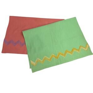 Set of 2 Pink Green Vintage Kitchen Towels Embroidered 23" x 16.5"